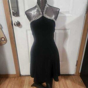 Black Halter Dress With Silver Neckline Detail